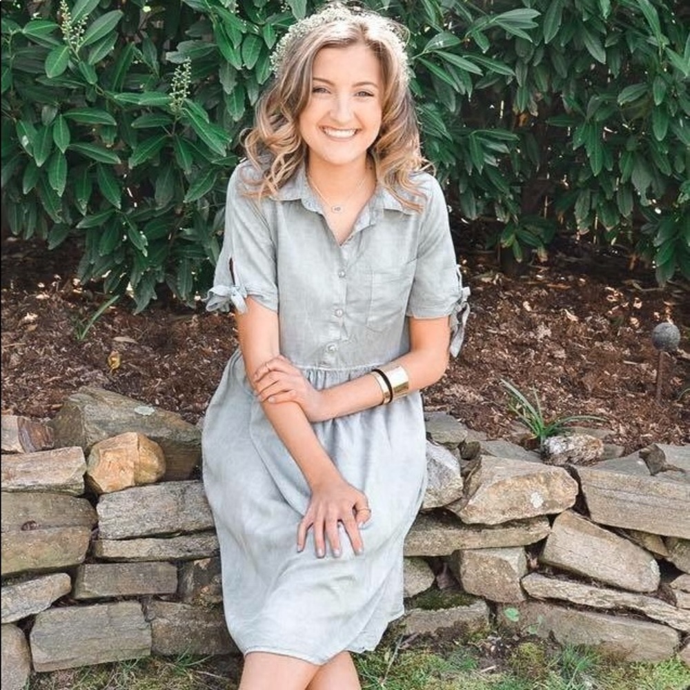 Modest sage green dress with pockets